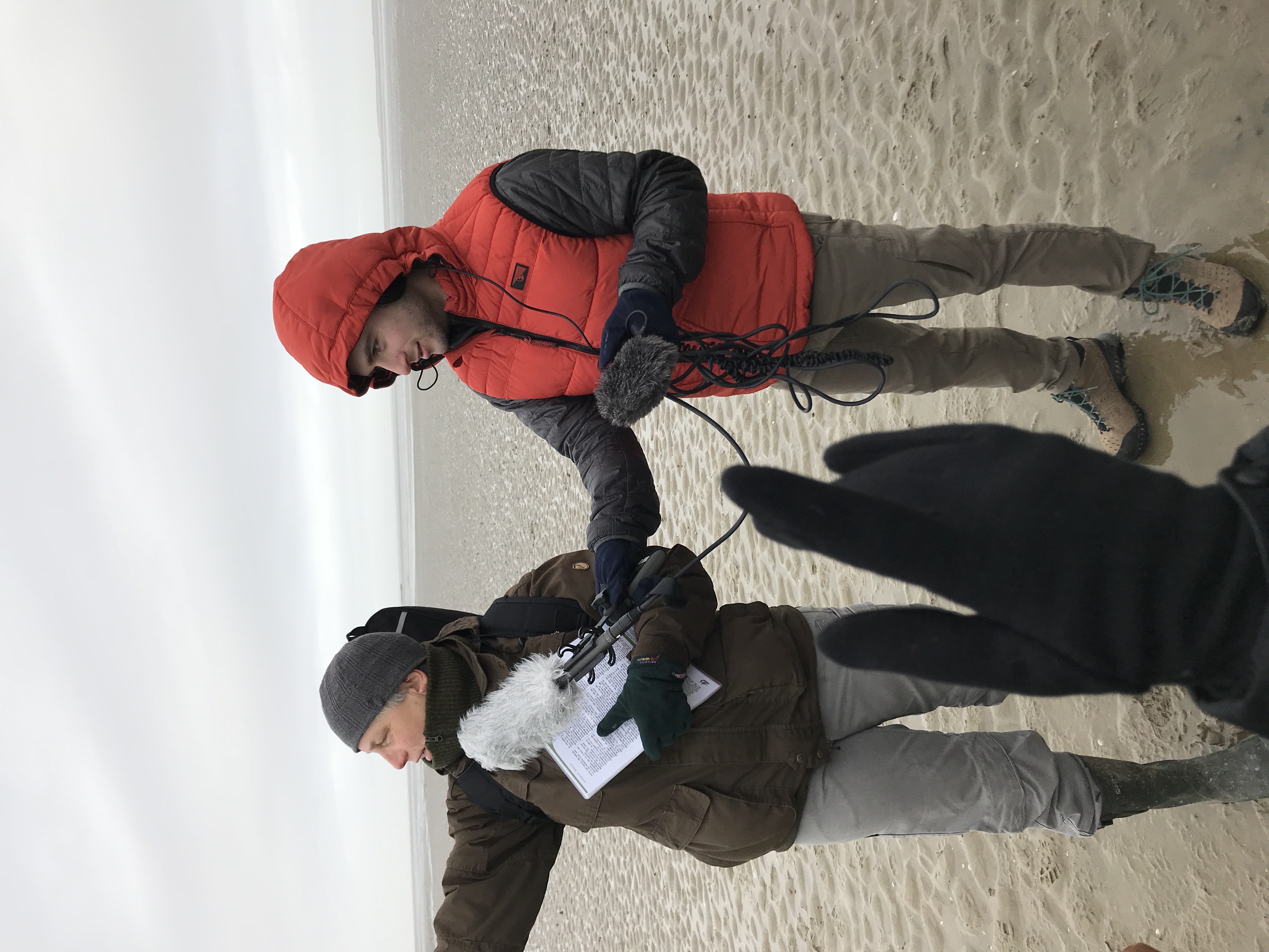 Grant Schwab reporting in the field at the Wadden Sea